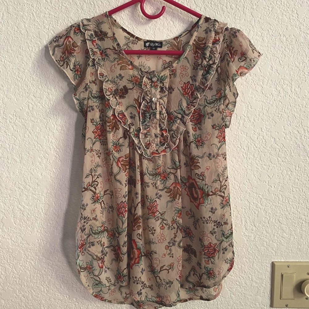 Lily White Floral Flutter Top